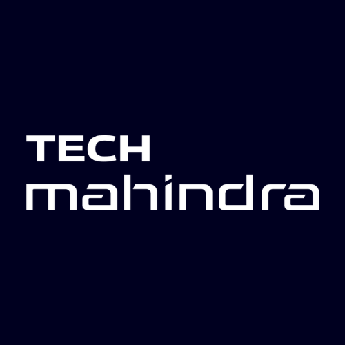 White “TECH mahindra” wordmark centered on dark blue background, representing Tech Mahindra global IT services, consulting, and digital transformation brand identity.