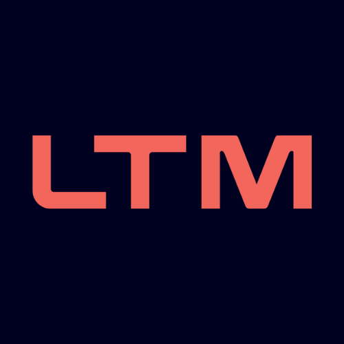White stylized “LT” monogram enclosed within a circular outline on dark blue background, representing Larsen & Toubro global engineering, construction, and technology services brand identity.