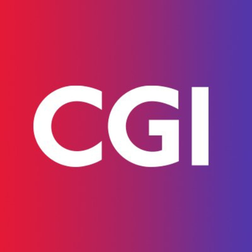 White “CGI” wordmark centered on a red-to-purple gradient background, representing CGI global IT consulting, systems integration, and digital transformation services brand identity.