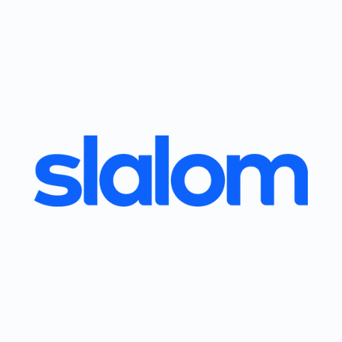 Blue lowercase “slalom” wordmark centered on light background, representing Slalom global business consulting, technology services, and digital transformation brand identity.