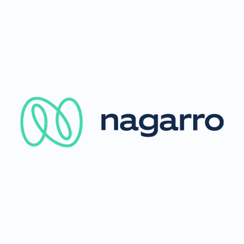 Nagarro logo featuring a green abstract intertwined loop symbol to the left of the lowercase word “nagarro” in dark blue on a white background.